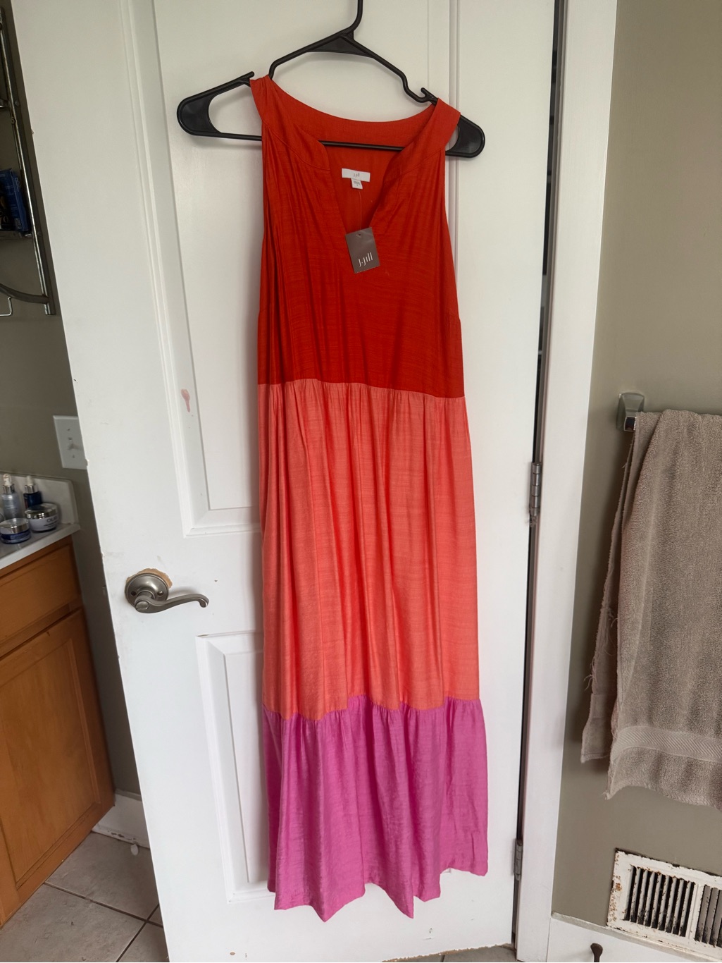 J. Jill Colorblock Maxi Dress In Red, Coral, Pink